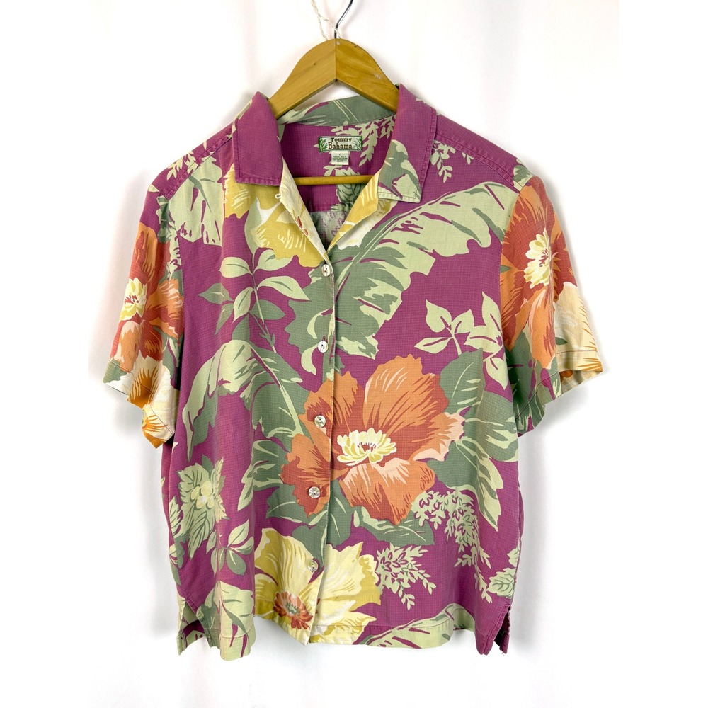 Vintage Tommy Bahama Tropical Floral 100% Silk Hawaiian Camp Shirt Boxy Y2K